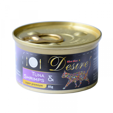Pisici - Conserva Hrana Umeda DESIRE Ton File si Creveti in Gelatina 85g