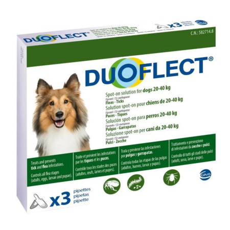 Antiparazitare interne si externe - DUOFLECT, solutie antiparazitara spot-on pentru caini 20-40 kg - 3 pipete