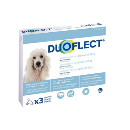 Antiparazitare interne si externe - DUOFLECT, solutie antiparazitara spot-on pentru caini 10-20 kg - 3 pipete