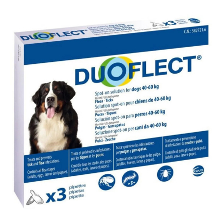 Antiparazitare interne si externe - DUOFLECT, solutie antiparazitara spot-on pentru caini >40 kg - 3 pipete