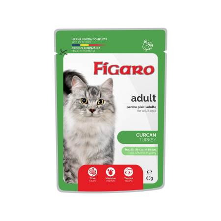 Pisici - Figaro, hrana umeda completa cu curcan pentru pisici adulte 100 g