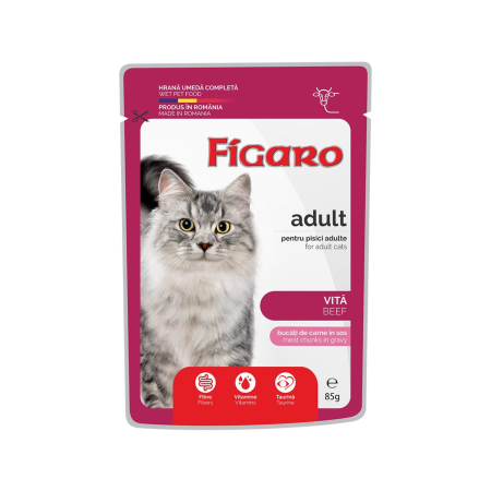 Pisici - Figaro, hrana umeda completa cu vita pentru pisici adulte 100 g
