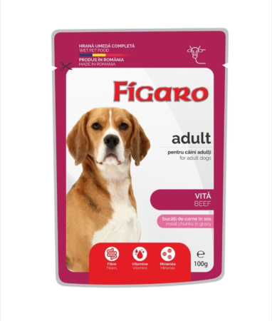 Hrana Umeda Caini - Figaro, hrana umeda completa cu vita pentru caini adulti 100 g
