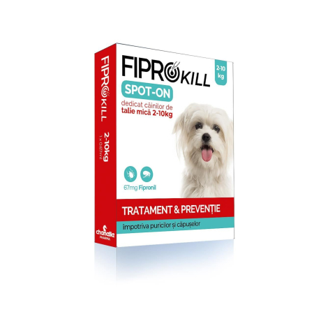Antiparazitare interne si externe - Fiprokill 67 mg Spot-On Caine 2-10 kg -3 Pipete Antiparazitare/Cutie