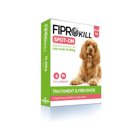 Antiparazitare interne si externe - Fiprokill 134 mg Spot-On Caine 10-20 kg -3 Pipete Antiparazitare/Cutie