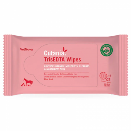 Dermatologice Caini - Servetele dermatologice cu actiune antibacteriana pentru ingrijirea și curatarea pielii, Cutania TrisEDTA Wipes, VetNova, 24 servetele