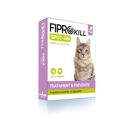 Deparazitare externa - Fiprokill 50 mg Spot-On Pisica -3 Pipete Antiparazitare/Cutie