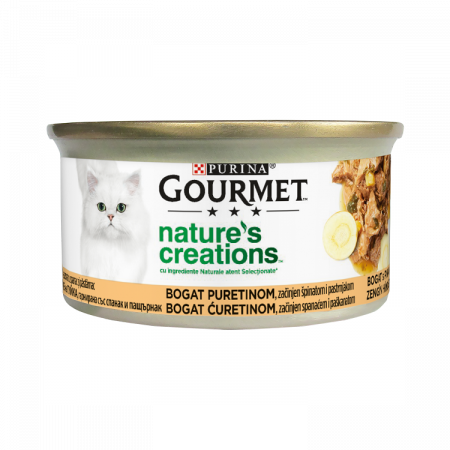 Hrana Umeda - Gourmet Nature's Creations, Bogat in curcan cu spanac si pastarnac, 85 g