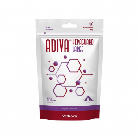 Afectiuni Hepatice - Tablete masticabile pentru sustinerea functiei hepatice, talie mare, ADIVA® Hepaguard Chews, VetNova, 30 Comprimate