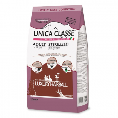 Hrana Uscata Pisici - Hrana pentru pisici adult Unica Classe sterilised luxury hairball, cu miel, 10 kg