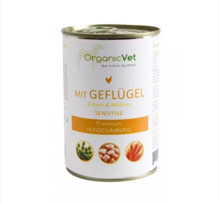 campanie royal saci adult - Hrana umeda caini, OrganicVet Sensitive, pui, mazare si morcov, 400 g
