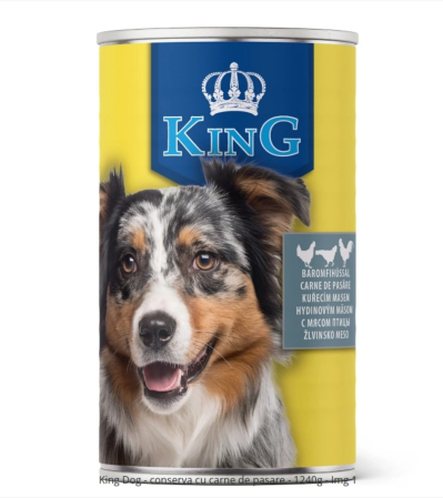Hrana Umeda Caini - Hrana umeda caini King Dog - conserva cu carne de pasare - 1240g