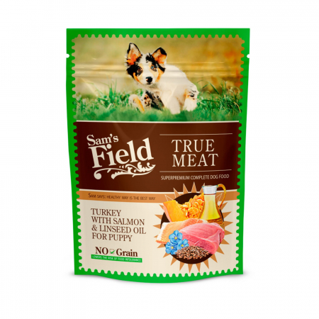 Hrana Umeda Caini - Hrana Umeda caini, Sam's field dog pouch turkey with salmon & linseed oil for puppy 260gr