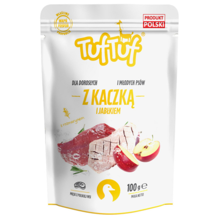 Hrana Umeda Caini - Hrana umeda caini, TUF TUF DOG cu rata si mere- plic 300g