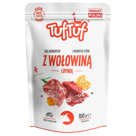 Hrana Umeda Caini - Hrana umeda caini, TUF TUF DOG cu vita si dovleac- plic 300g