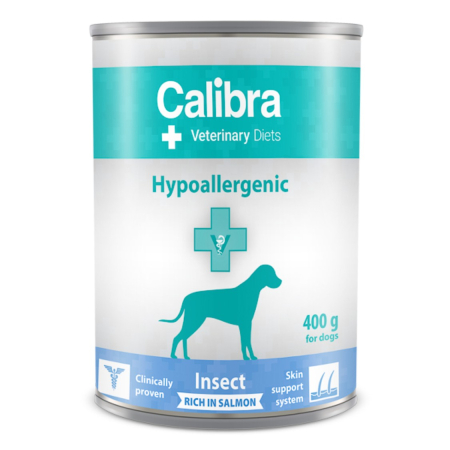 Diete veterinare caini - Hrana umeda dietetica pentru caini Calibra VD Dog Can Hypoallergenic Insect & Salmon 400 g