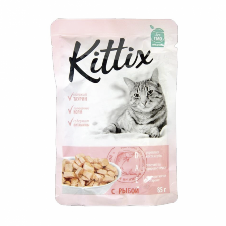 Pisici - Hrana umeda pentru pisici adulte KITTIX, peste, 85G