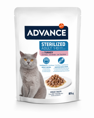 Hrana Umeda - Hrana umeda pentru pisici Advance Adult Sterilizat cu Curcan - plic 85g