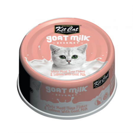 Hrana Umeda - Hrana umeda pentru pisici, Kit Cat Goat Milk Gourmet, Fasii de ton alb & somon cu lapte de capra, 70g