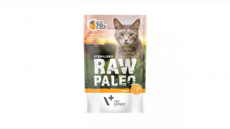 Pisici - Hrana umeda pentru pisici sterilizate, RAW PALEO CAT, carne de curcan, 100 g