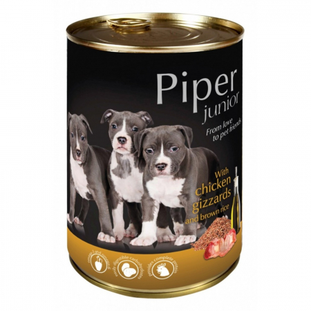 Caini - Hrana umeda Piper Junior, Pipote de Pui si Orez brun, 400 g
