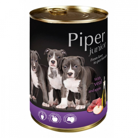 Caini - Hrana umeda Piper Junior, Vitel si Mere, 400 g