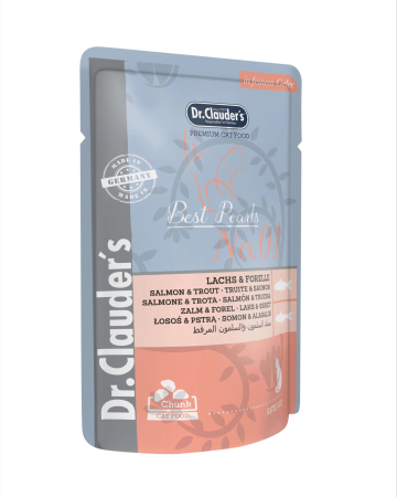 Hrana Umeda - Hrana umeda pisica cu somon si pastrav Dr Clauder, 100 g