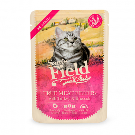 Pisici - Hrana Umeda pisica, Sam's field cat plic for kittens with turkey  broccoli 85gr
