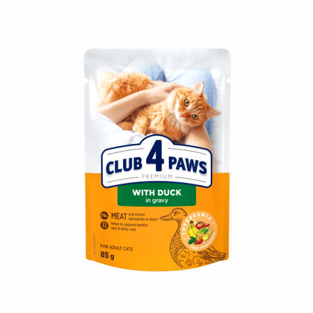 Pisici - Hrana umeda pisici, CLUB 4 PAWS Premium With duck in gravy for adult cats 85 g