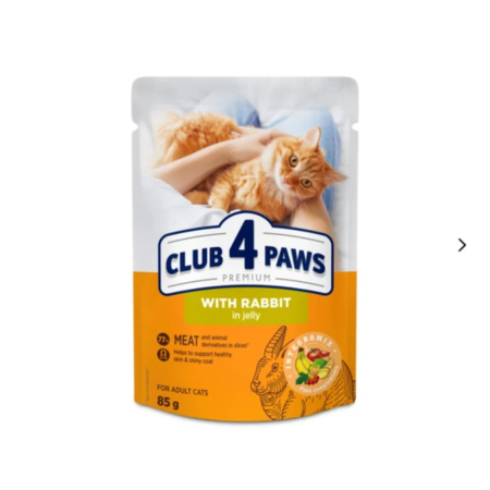 Pisici - Hrana umeda pisici, CLUB 4 PAWS Premium "With rabbit in jelly" for adult cats, 85 g