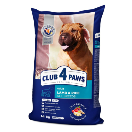 Caini - Hrana uscata  caini, CLUB 4 PAWS Premium "Lamb and rice" for adult dogs of all breeds, 14 kg