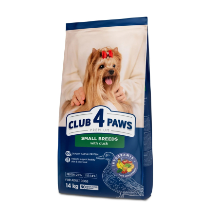 Caini - Hrana uscata  caini, CLUB 4 PAWS Premium for small breeds With duck for adult dogs, 14 kg