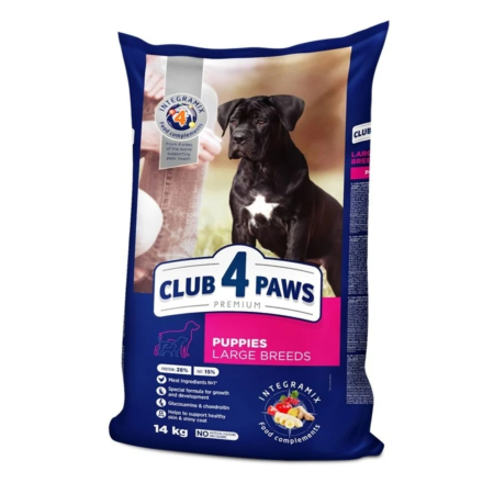 Caini - CLUB 4 PAWS Premium for puppies of large breeds Chicken, 14 kg