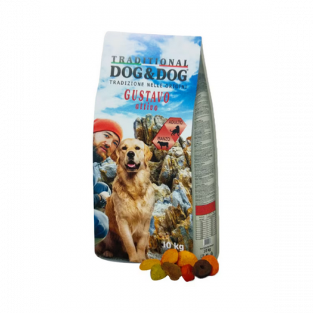 Hrana economica caini - Hrana uscata pentru caini Dog&Dog Traditional pentru caini activi cu vita, 10 kg