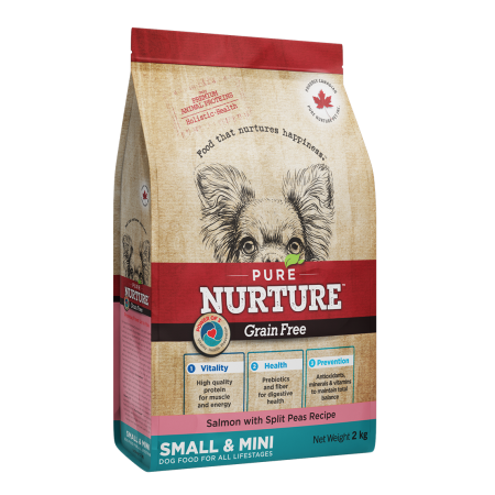 Hrana Uscata Caini - Hrana uscata pentru caini de talie mica si mini Pure Nurture Grainfree, cu somon si mazare, 2kg