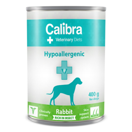 Diete veterinare caini - Hrana umeda dietetica pentru caini Calibra VD Dog Can Hypoallergenic Rabbit & Insect 400 g