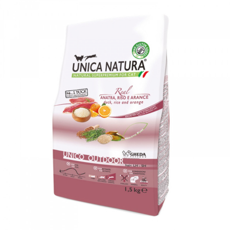 Hrana Uscata Pisici - Hrana uscata Natura Unica pisici de exterior cu Rata, orez si portocale 1.5kg