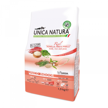 Hrana Uscata Pisici - Hrana uscata Natura Unica pisici de interior cu Miel, orez si mazare 1.5kg