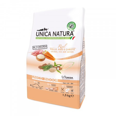 Pisici - Hrana uscata Natura Unica pisici de interior cu Pui, morcov si orez 1, 5 kg