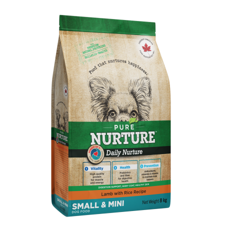 Hrana Uscata Caini - Hrana uscata pentru caini de talie mica si mini Pure Nurture, cu miel si orez, 8 kg