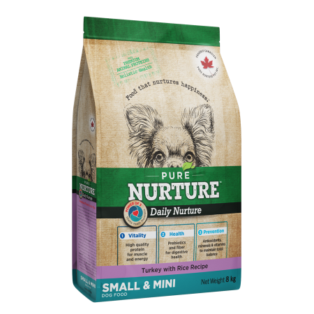 Hrana Uscata Caini - Hrana uscata pentru caini de talie mica si mini Pure Nurture, cu orez si curcan, 8kg