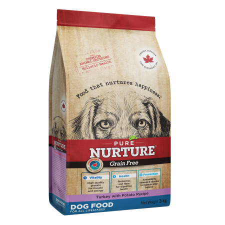 Hrana Uscata Caini - Hrana uscata pentru caini de toate varstele Pure Nurture Grainfree, cu cartofi si curcan, 3kg