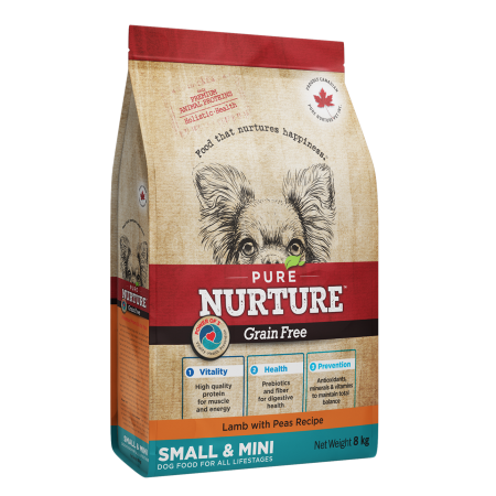 Hrana Uscata Caini - Hrana uscata pentru caini de talie mica si mini Pure Nurture Grainfree, cu miel si mazare, 8kg