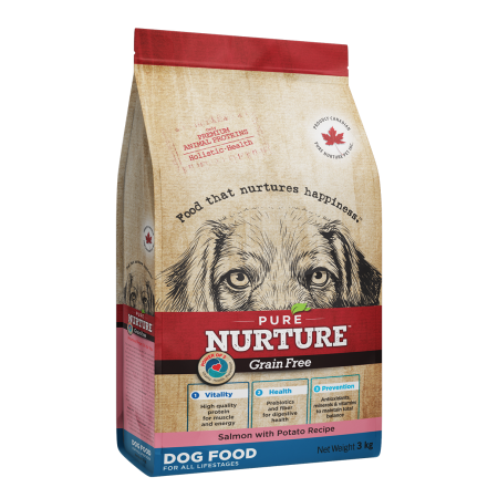 Hrana Uscata Caini - Hrana uscata pentru caini de toate varstele Pure Nurture Grainfree, cu somon si cartofi, 3kg