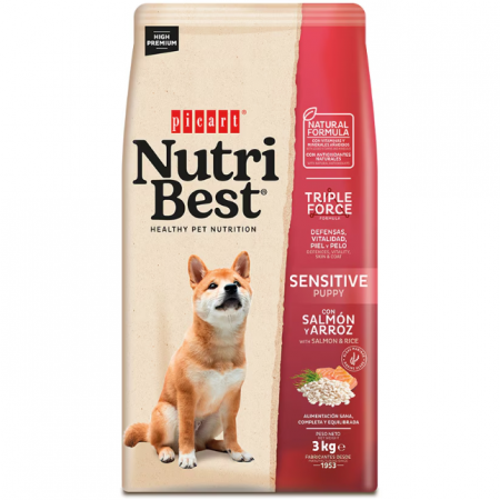 Hrana Uscata Caini - Hrana uscata pentru caini junior Nutribest Puppy Sensitive Somon si Orez 3 kg