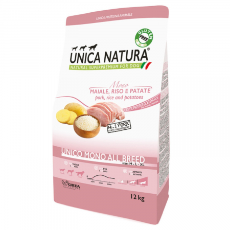 Hrana Uscata Caini - Hrana uscata pentru caini Natura Unica caini toate taliile mono cu Porc 12 kg