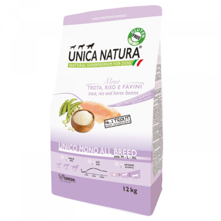 Hrana Uscata Caini - Hrana uscata pentru caini Natura Unica caini toate taliile mono cu Pastrav 12 kg