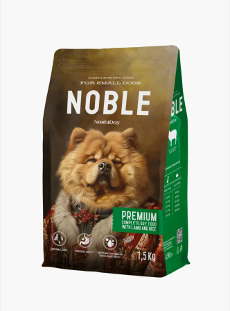 Hrana Uscata Caini - Hrana Uscata pentru Caini talie mica, Noble Premium, Miel si Orez, 1.5 kg