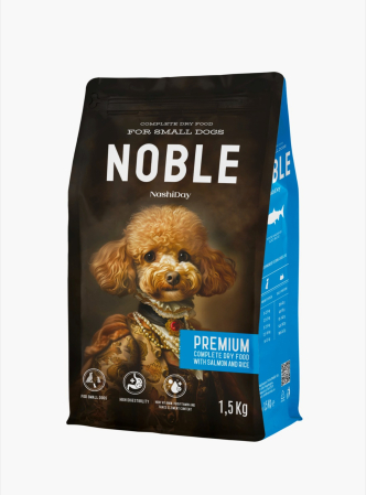 Hrana Uscata Caini - Hrana Uscata pentru Caini taie mica, Noble Premium, Somon si Orez, 1.5 kg