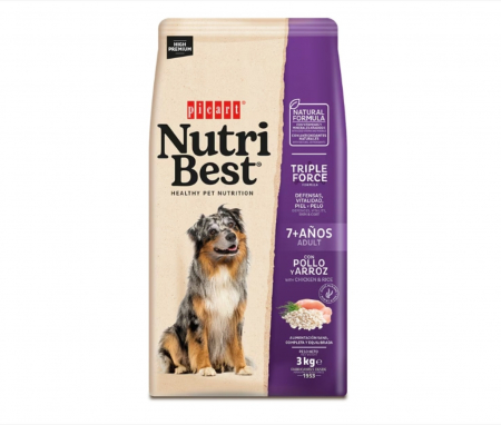 Hrana Uscata Caini - Hrana uscata premium pentru caini Nutribest Adult 7+, Pui si Orez, 3Kg